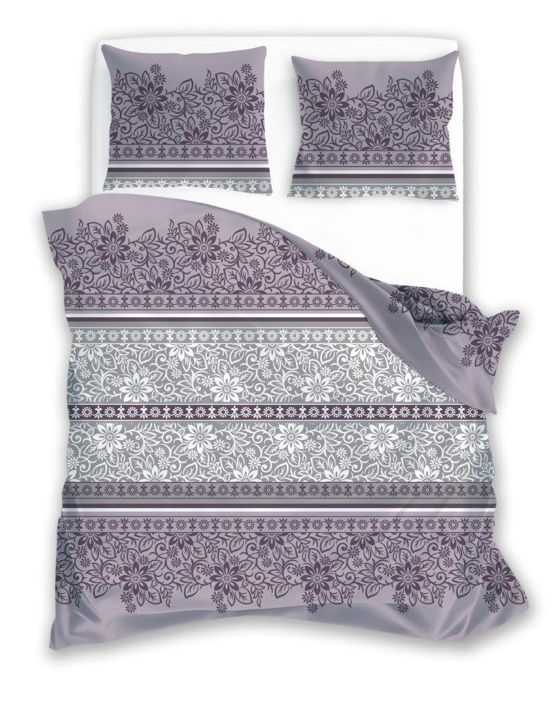 Bavlněné saténové povlečení PURE SATEEN 220x200 cm + 2x 70x80 cm fialovo-šedé