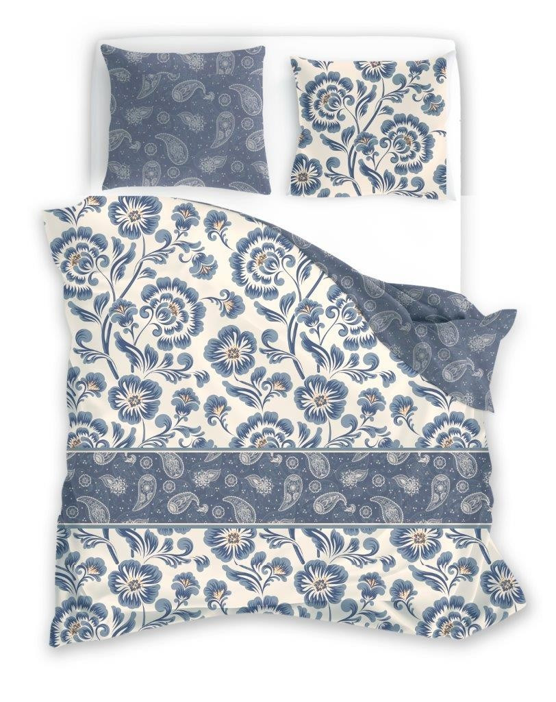 Bavlněné saténové povlečení PURE SATEEN 220x200 cm + 2x 70x80 cm šedé/modré