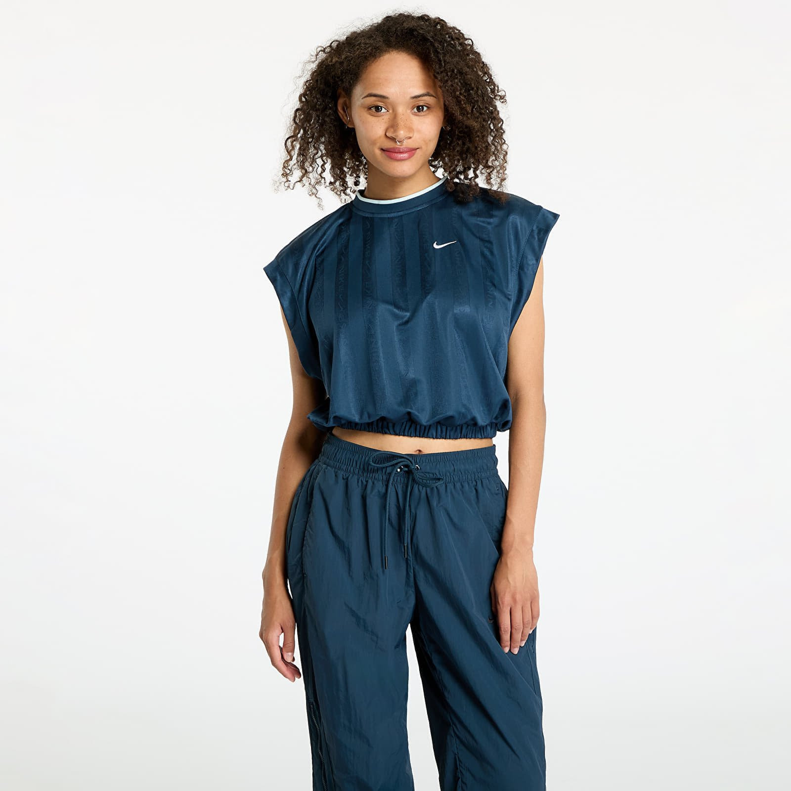 Tričko Nike Sportswear Collection Women's Dri-FIT Jacquard Short-Sleeve Jersey Top Armory Navy/ Armory Navy/ White XS