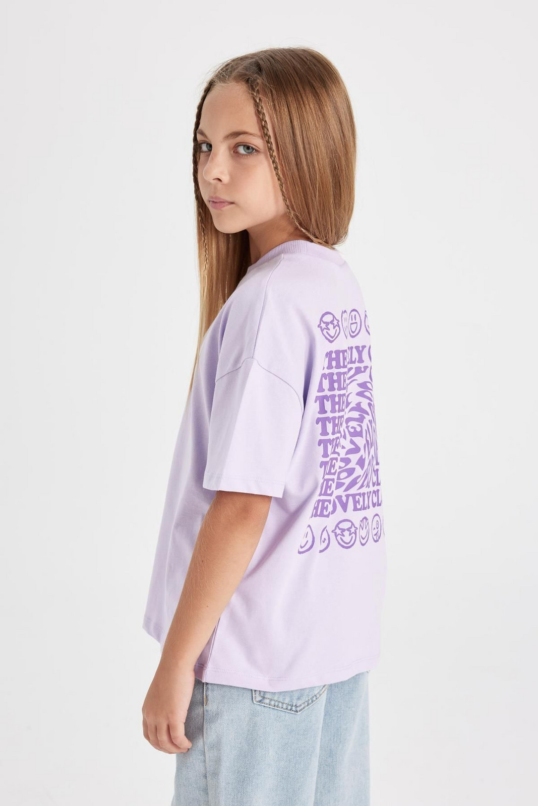DEFACTO Girl's Oversize Fit Crew Neck Printed Short Sleeve T-Shirt