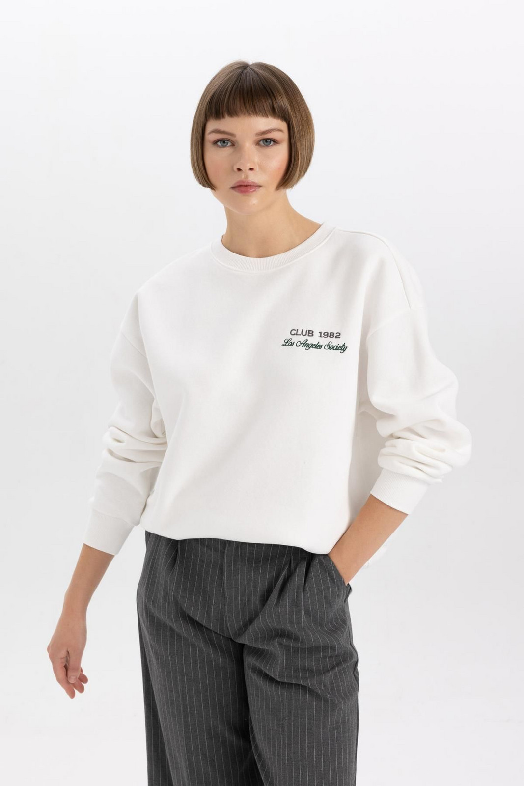 DEFACTO Relax Fit Crew Neck Thick Sweatshirt