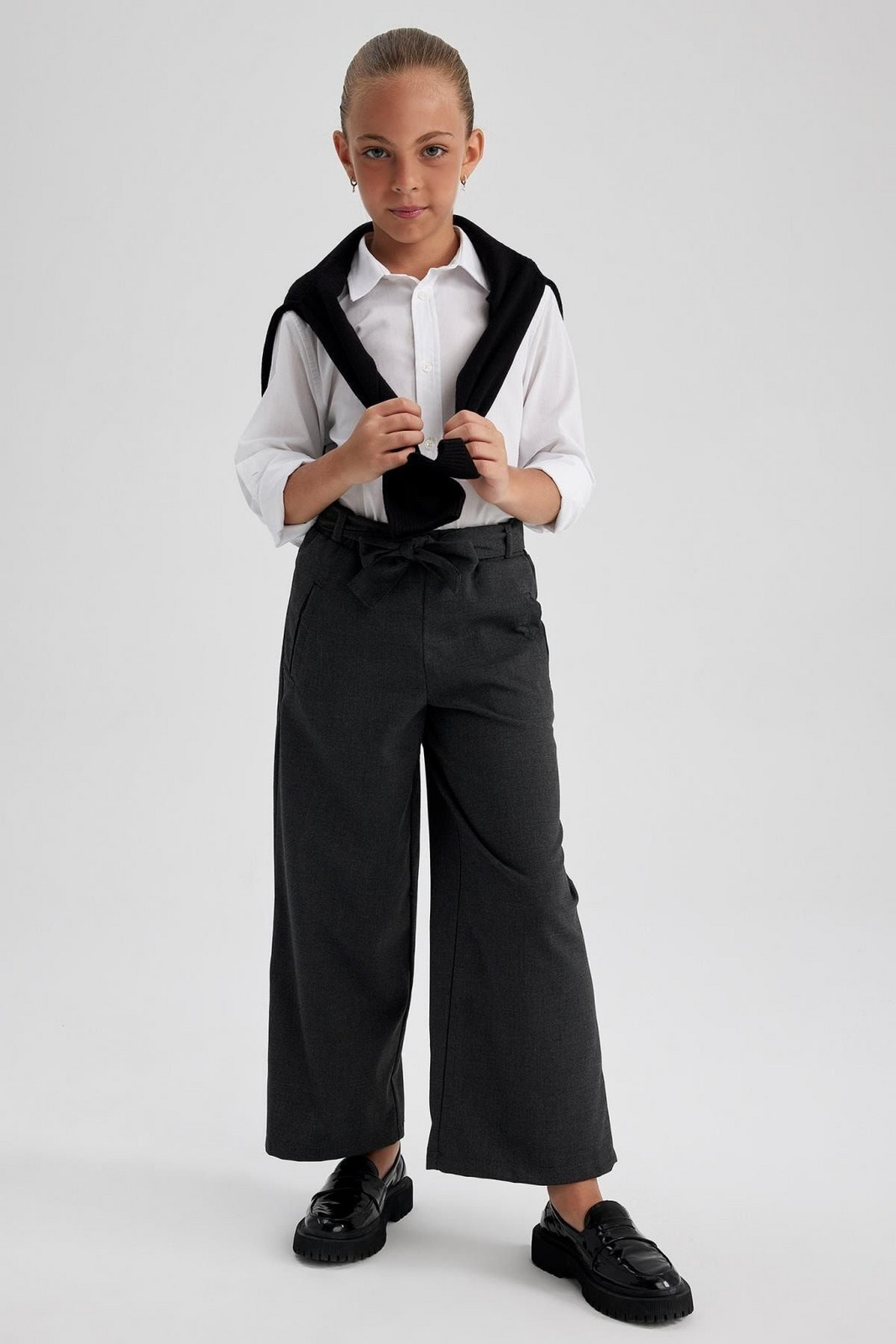 DEFACTO Girl's Anthracite Wide Leg School Trousers