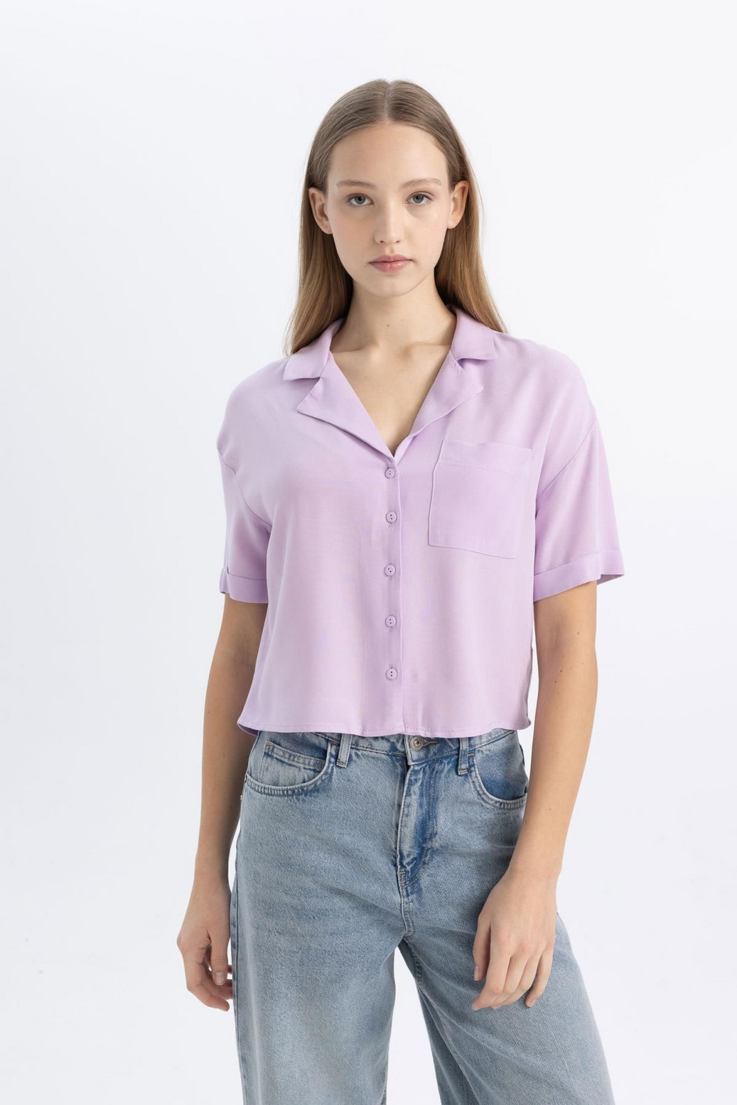 DEFACTO Cool Oversize Fit Pajama Collar Short Sleeve Shirt