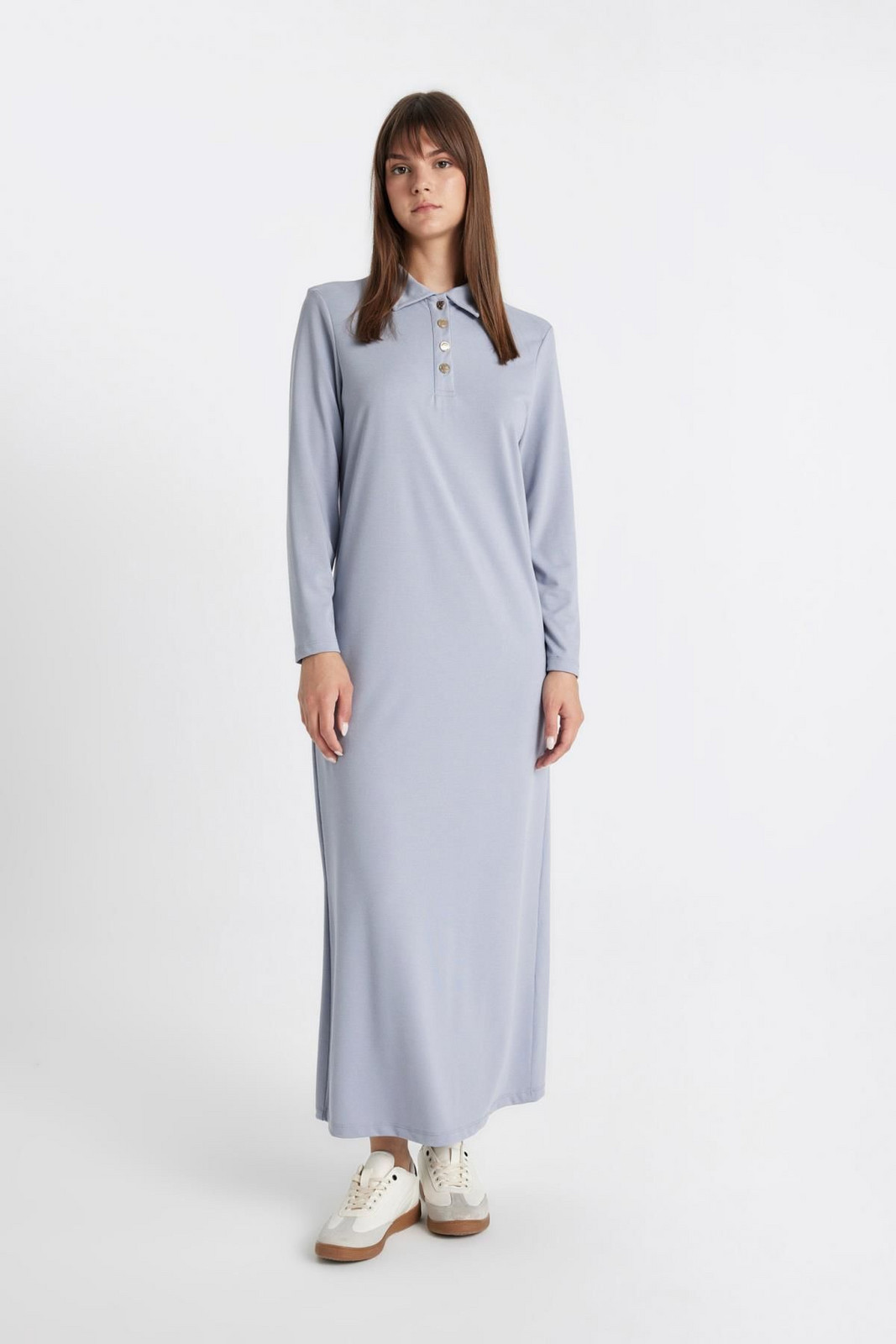 DEFACTO Regular Fit Polo Neck Long Sleeve Pique Maxi Dress