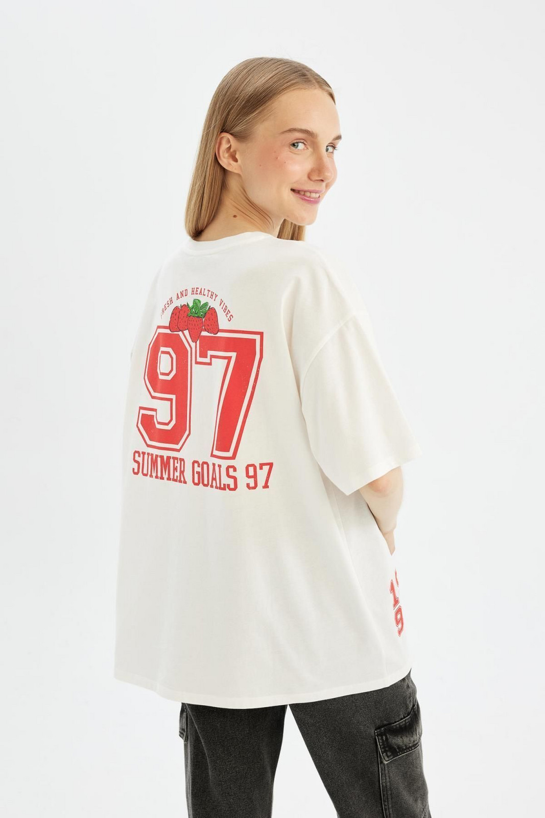 DEFACTO Cool Oversize Fit Crew Neck Printed Short Sleeve T-Shirt