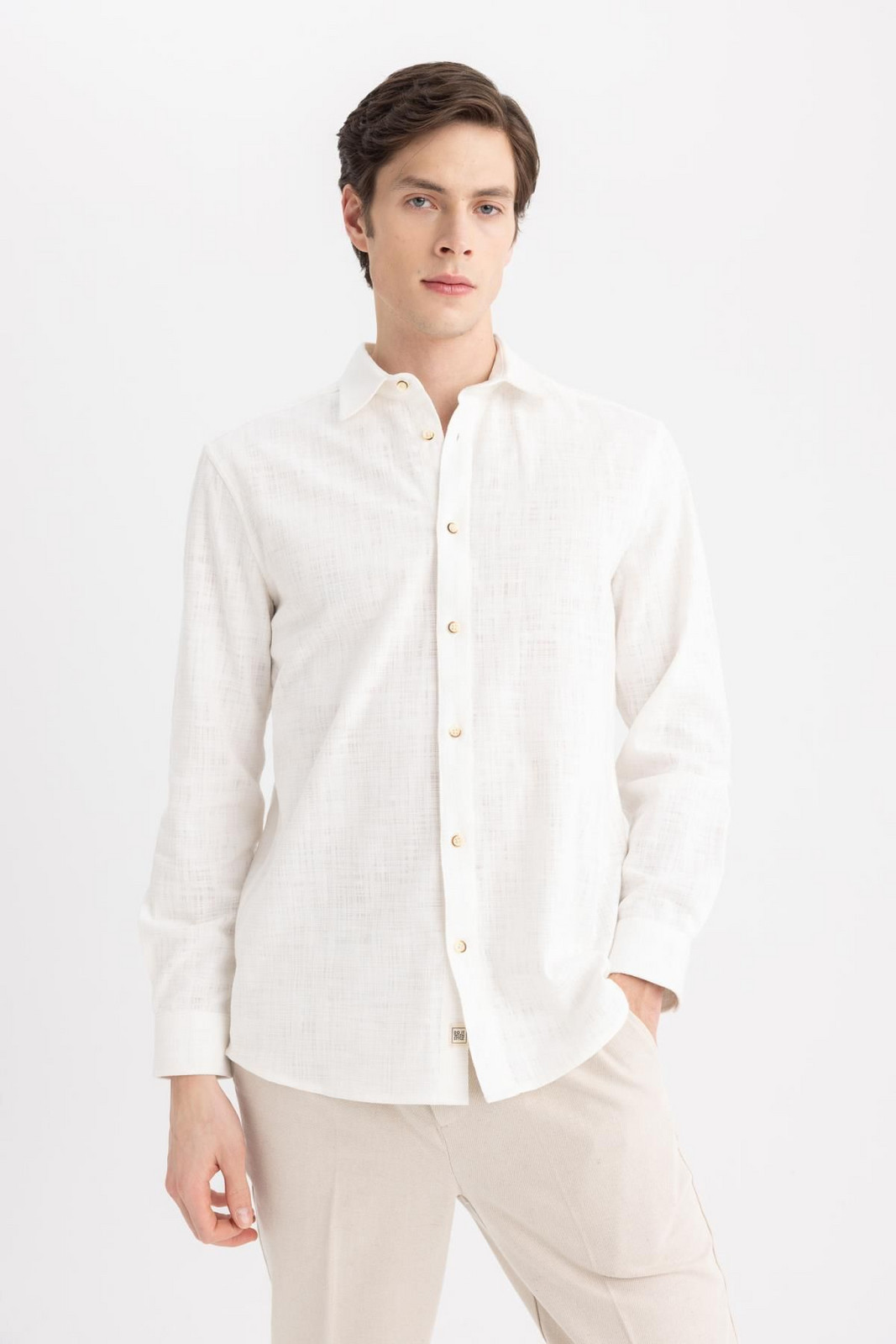 DEFACTO Regular Fit Polo Neck Cotton Long Sleeve Shirt