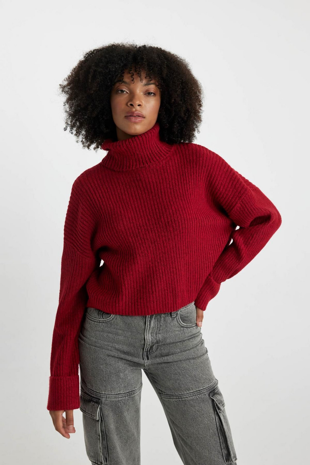 DEFACTO Oversize Fit Red Turtleneck Sweater