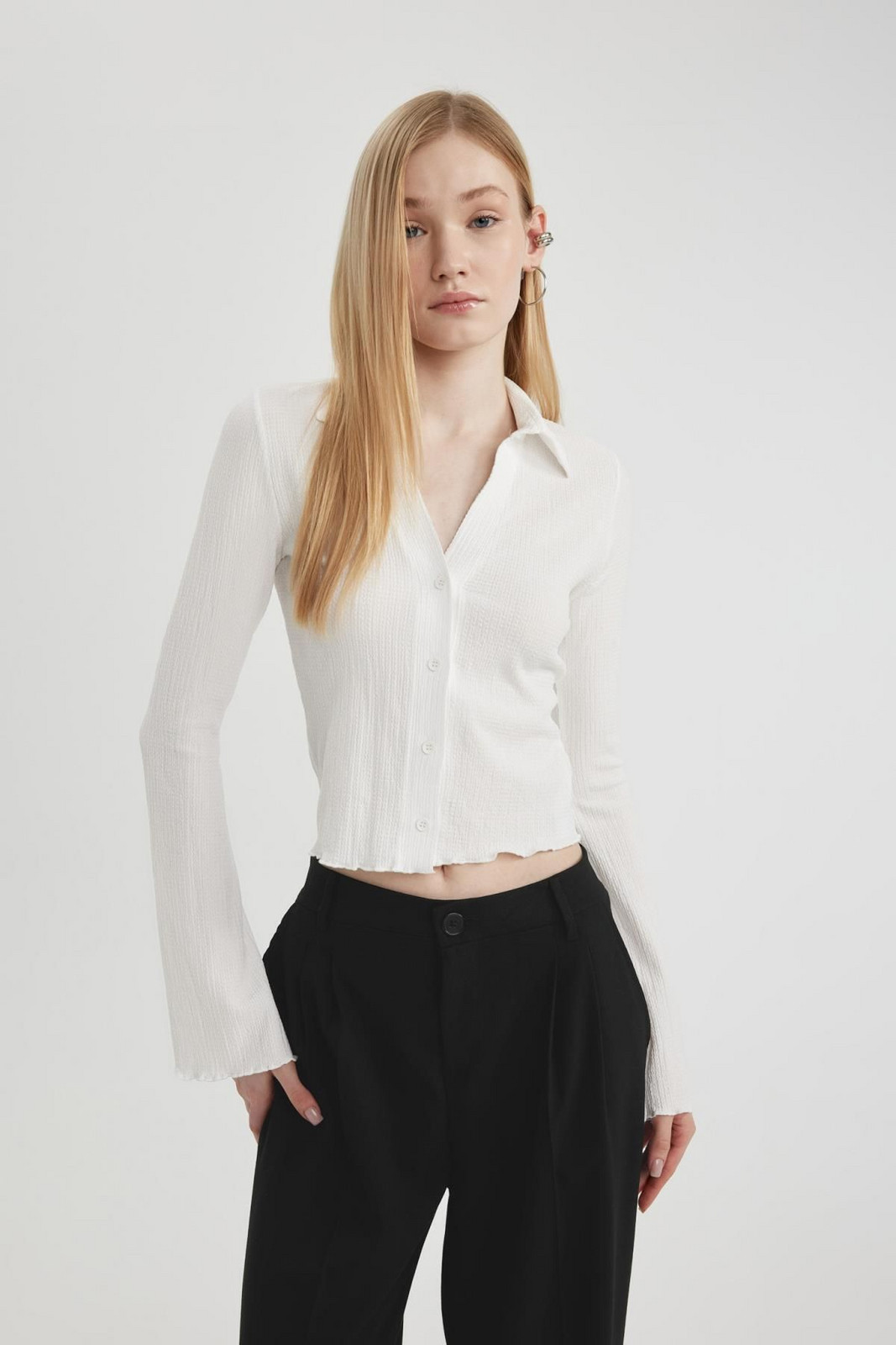 DEFACTO Cool Fitted Wrinkly Long Sleeve Shirt