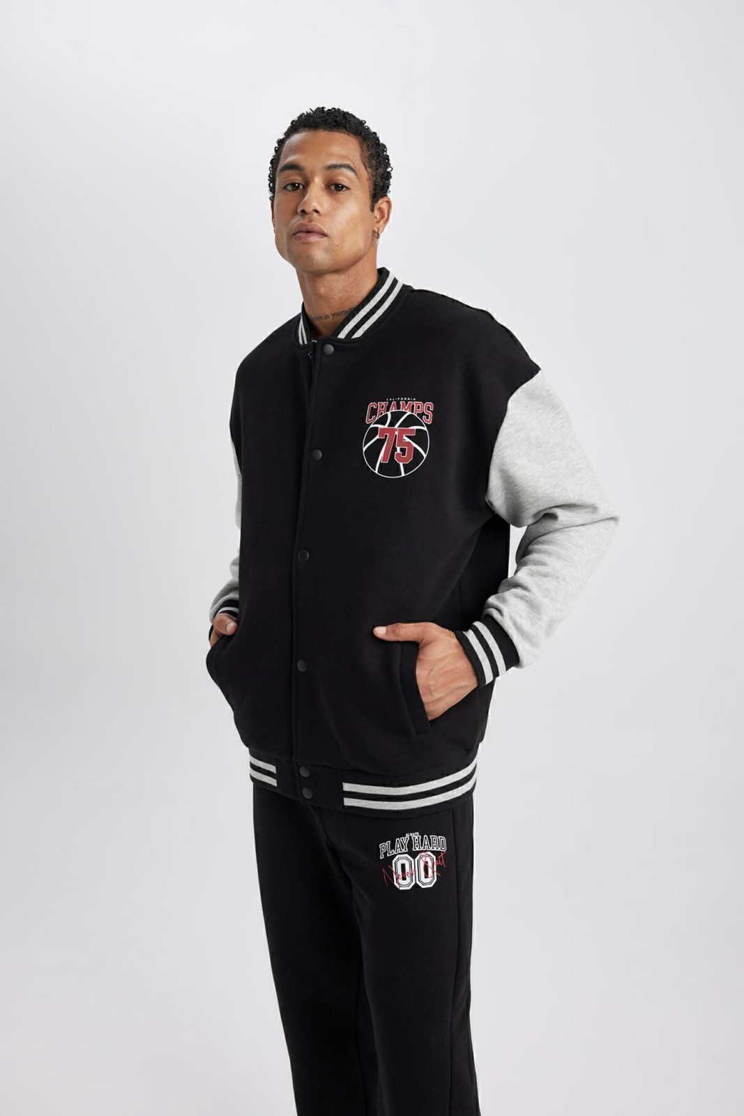 DEFACTO Fit Oversize Fit Printed Bomber Cardigan