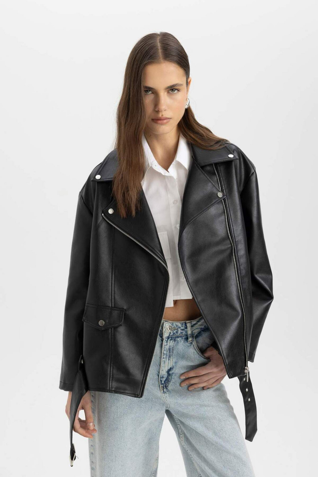 DEFACTO Oversize Fit Faux Leather Coat