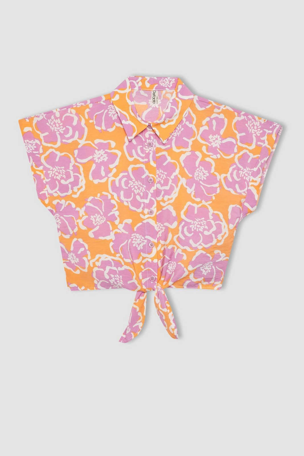 DEFACTO Girls' Crop Short Sleeve Patterned Shirt