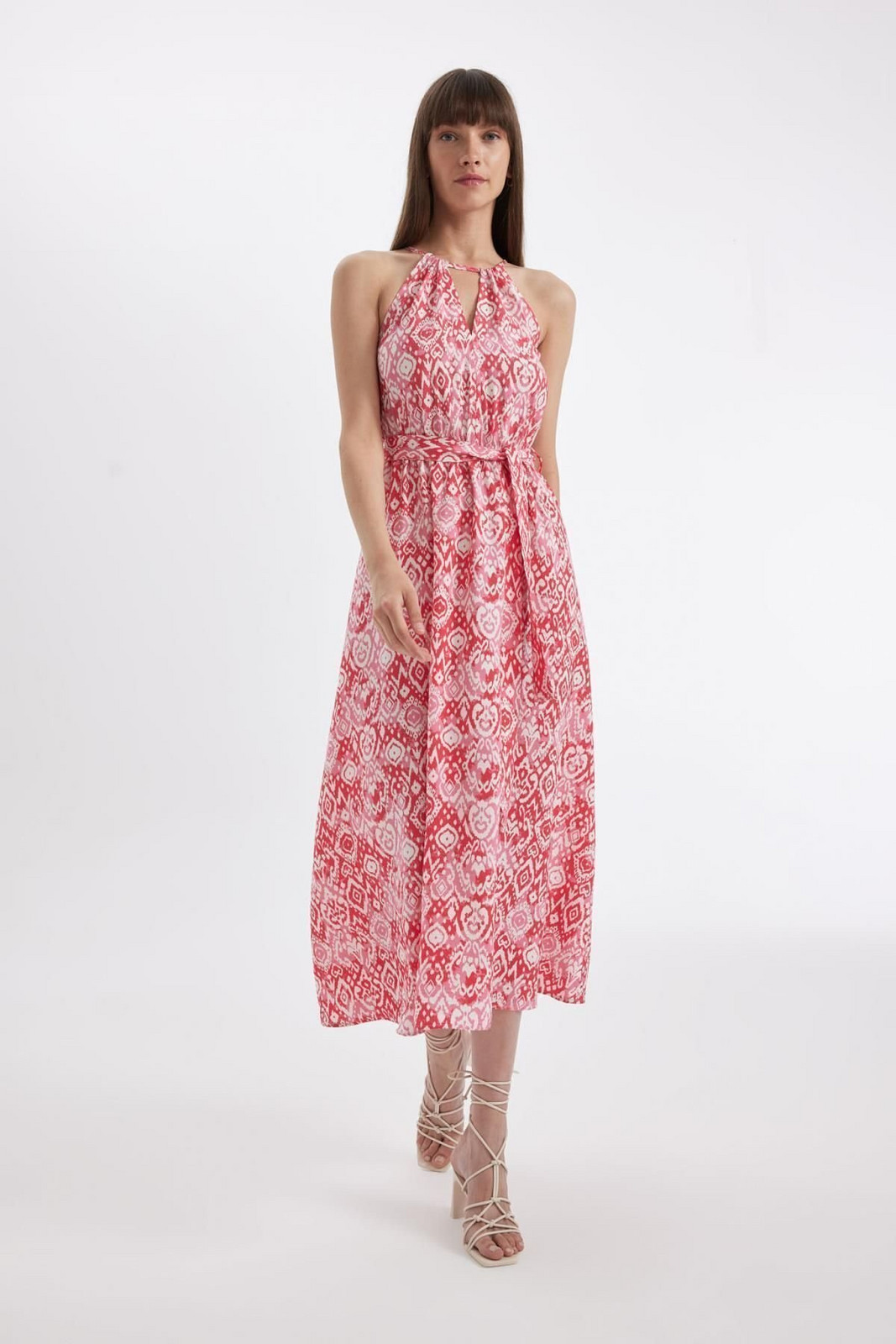 DEFACTO Barbell Neck Patterned Sleeveless Maxi Dress