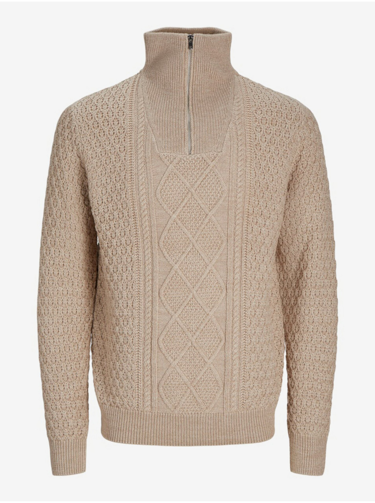 Béžový pánsky sveter so zipsom Jack & Jones Blunorth