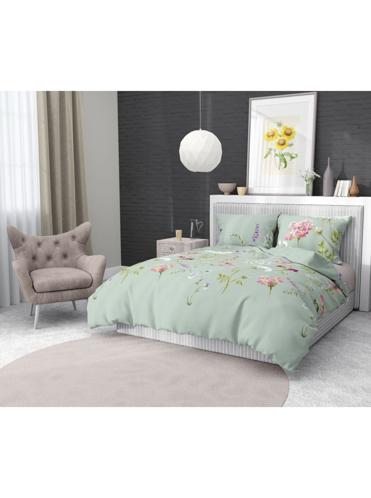 Francúzske bavlnené obliečky DELUX 200x200, 70x90cm BOTANICA zelená Kvalitex