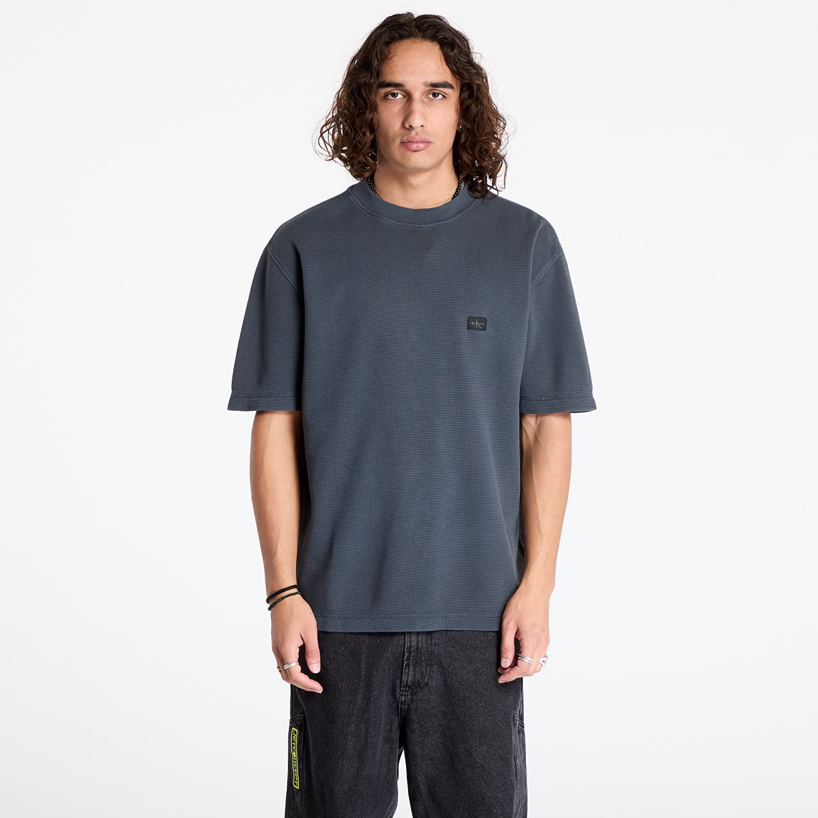 Tričko Calvin Klein Jeans Waffle Woven Label Tee Black M