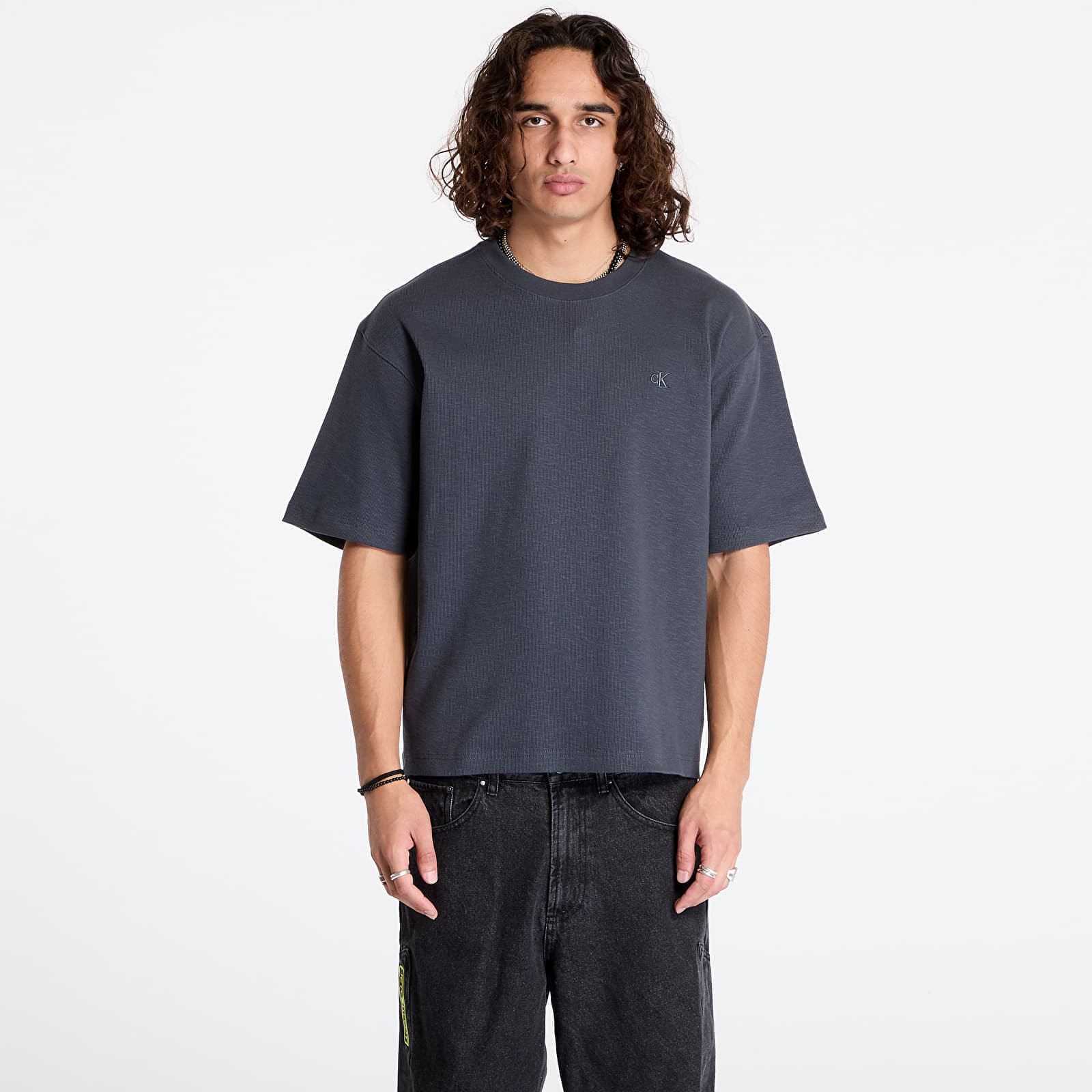 Tričko Calvin Klein Jeans Slub Rib Tee Ebony M