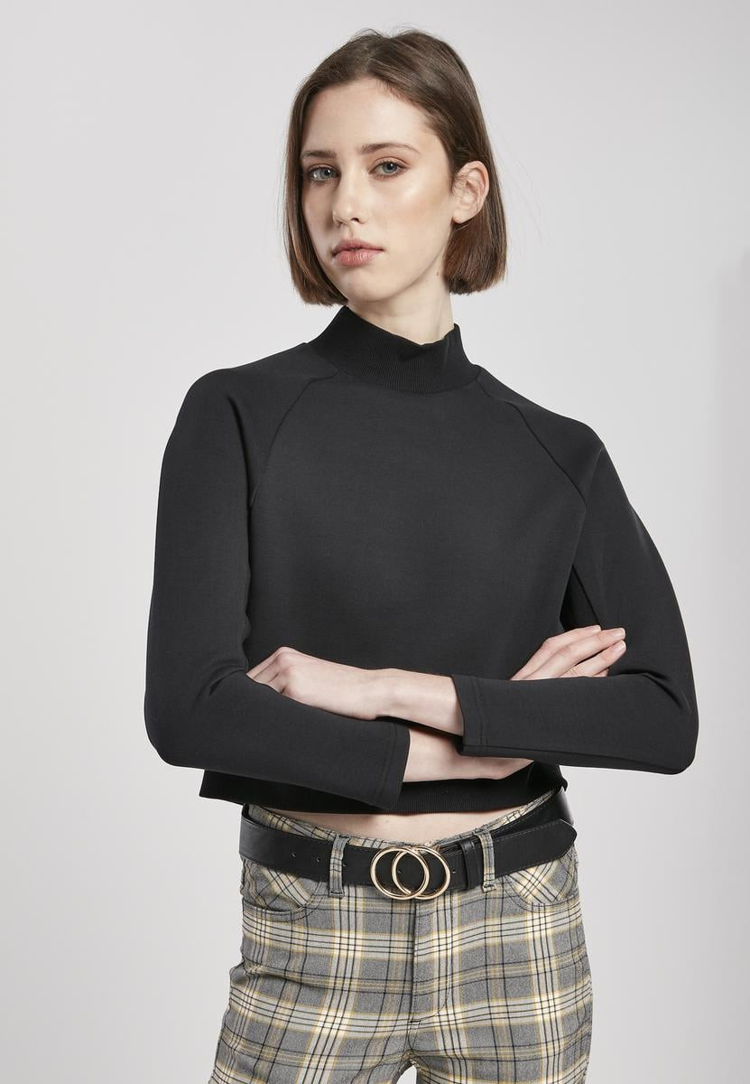 Women's cropped hoodie without hood with stand-up collar black