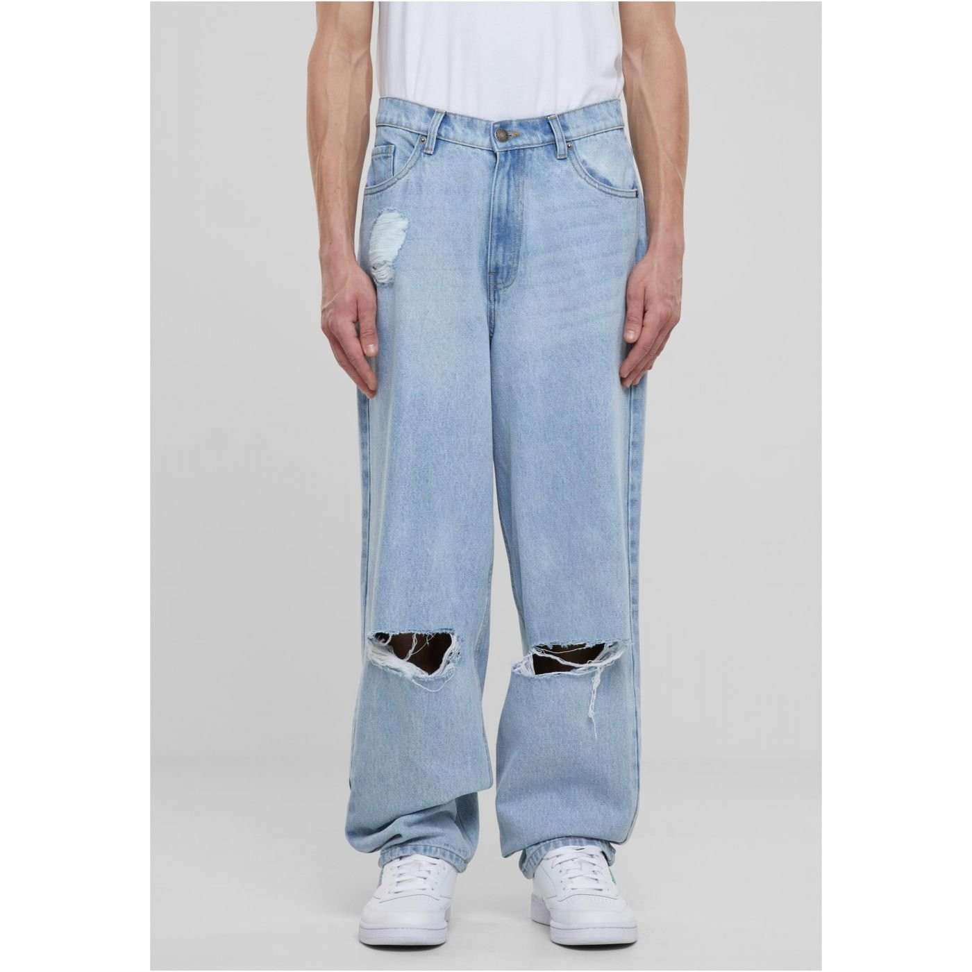 Men's Heavy Ounce Knee Cut Baggy Jeans Blue