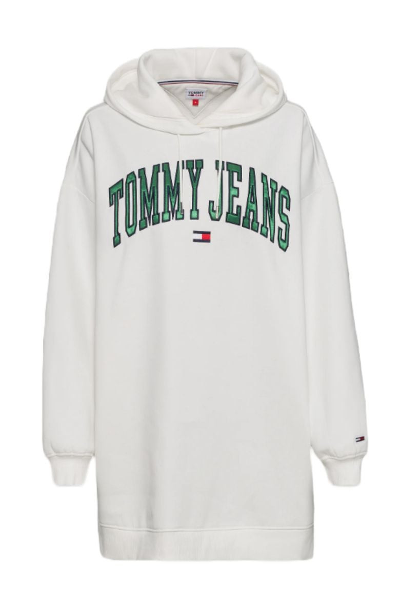 Tommy Jeans Šaty - TJW COLLEGIATE LOGO HOODIE DRESS biele