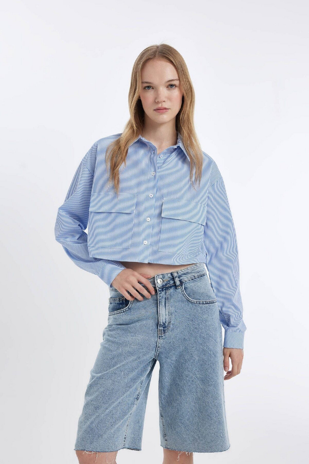 DEFACTO Cool Oversize Fit Striped Poplin Long Sleeve Shirt