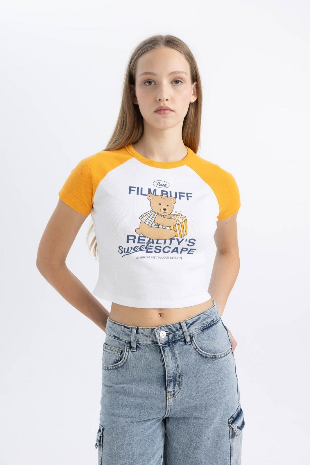 DEFACTO Cool Fitted Crew Neck Printed Ribbed Camisole Short Sleeve T-Shirt