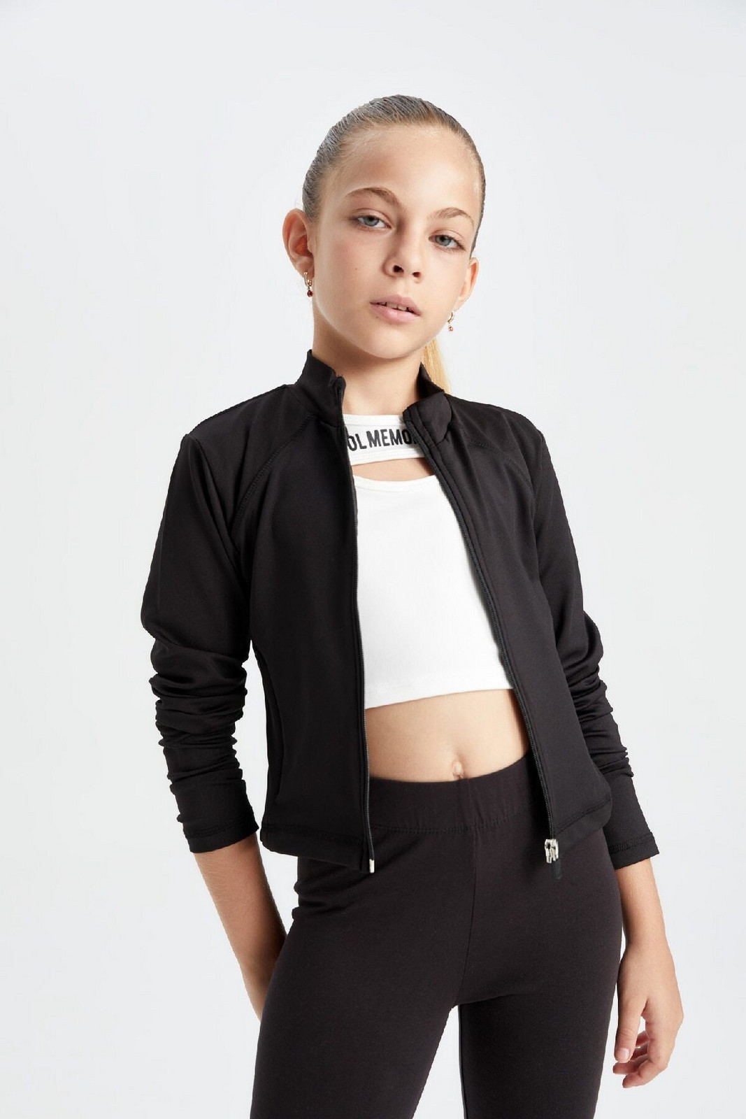 DEFACTO Girl's Zippered Stand Collar Cardigan