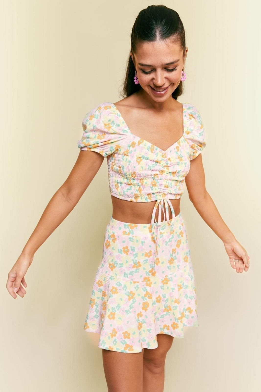 DEFACTO Cool Floral Patterned Short Sleeve Crop Blouse