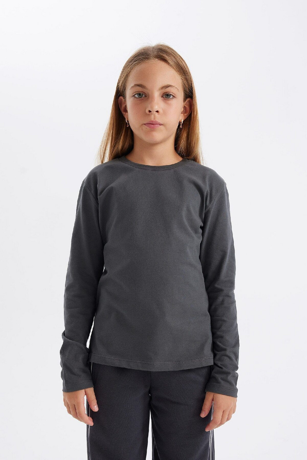 DEFACTO Girl's Crew Neck Long Sleeve School T-Shirt