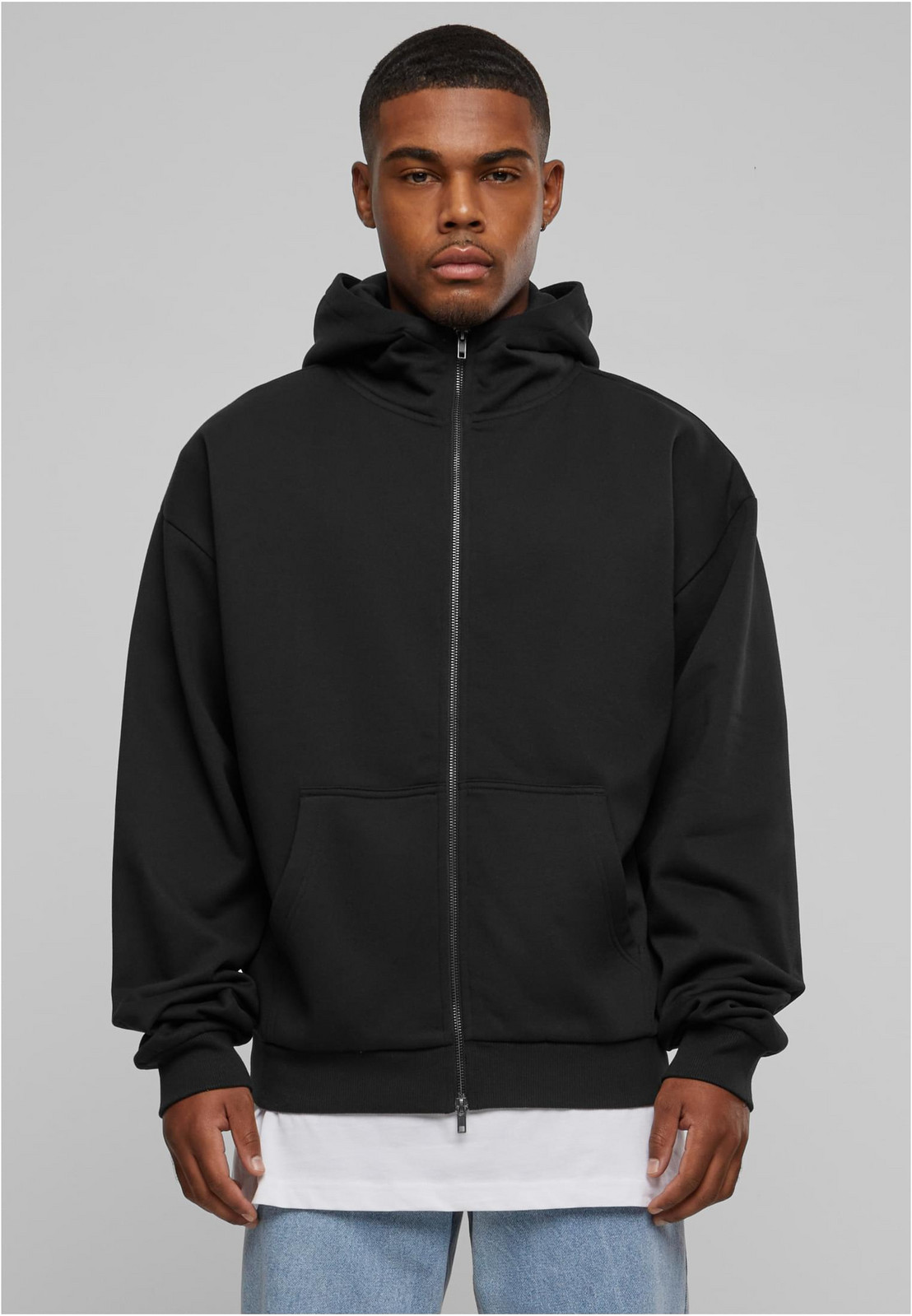 Men's hoodie with a zip with a high neck black