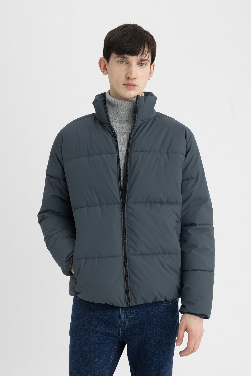 DEFACTO Slim Fit Stand Collar Lined Coat