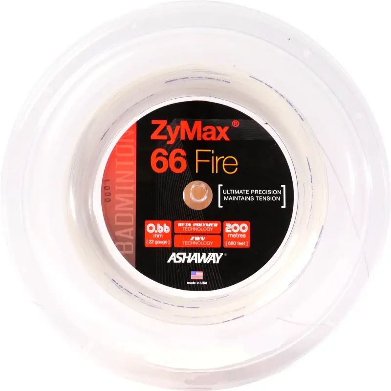 Ashaway ZyMax 66 Fire Power White Badminton String - ROLL 200 m