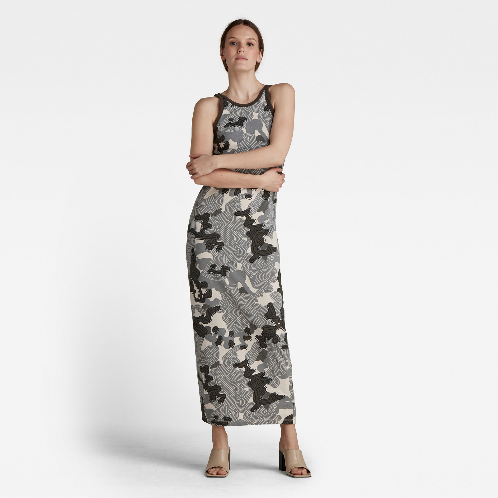 G-STAR Šaty - AOP maxi tank top dress hnedé