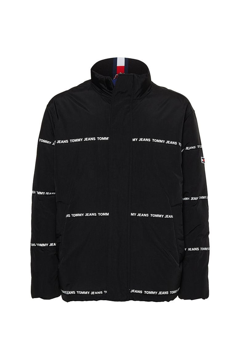 Bunda - Tommy Jeans TJM LOGO STRIPE PUFFER čierna