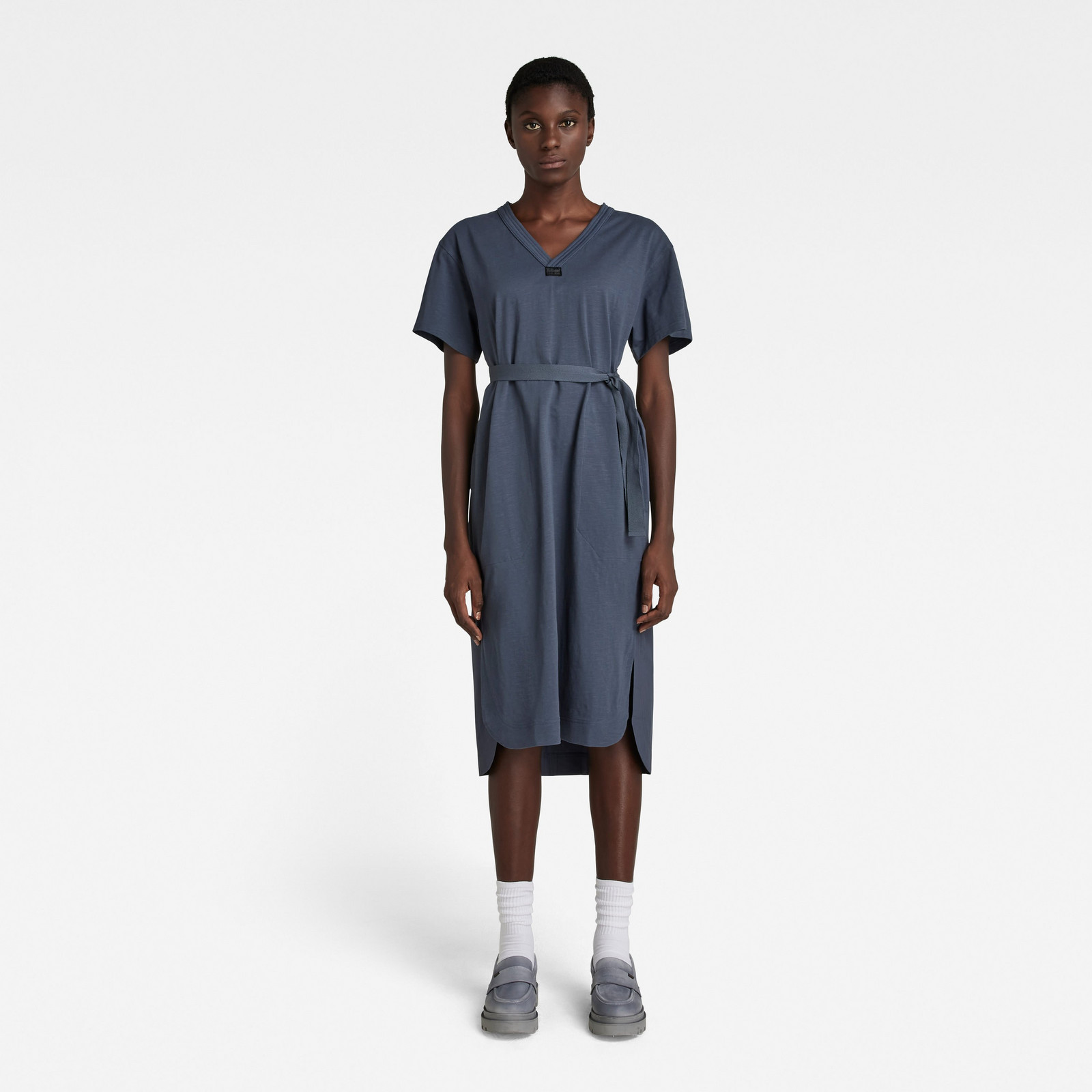 G-STAR Šaty - Fabric mix belt dress s\s modré