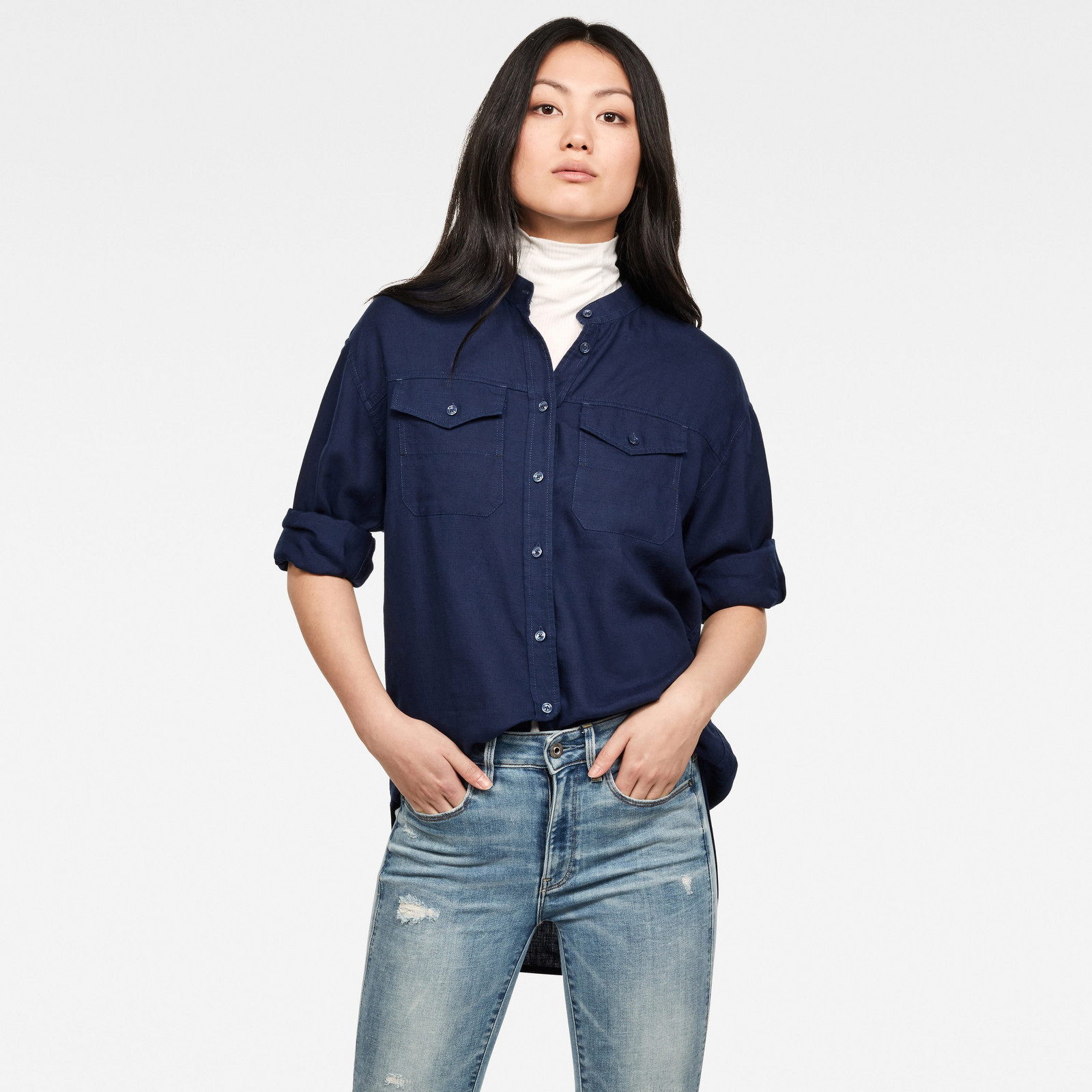 G-STAR Košeľa - Parota classic bf shirt wmn l\s tmavomodrá