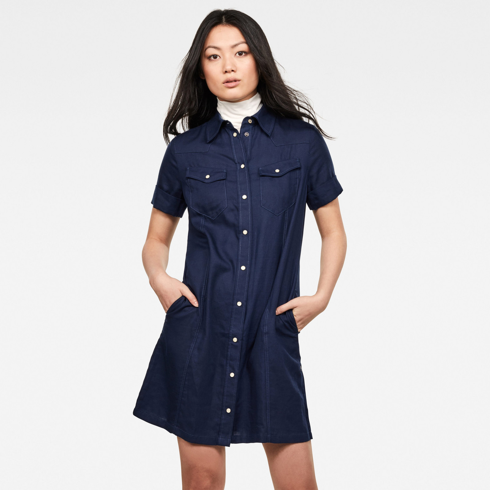 G-STAR Šaty - Tacoma slim dress s\s tmavomodré