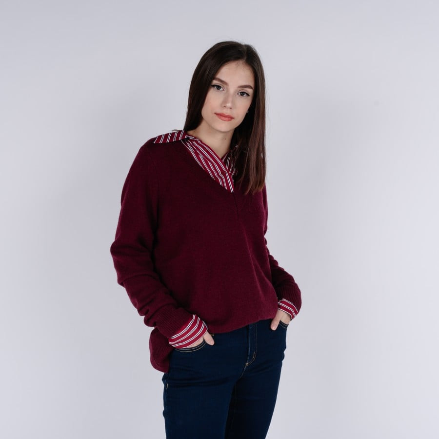 Michael Kors Sveter - CROP V NK TOP bordový