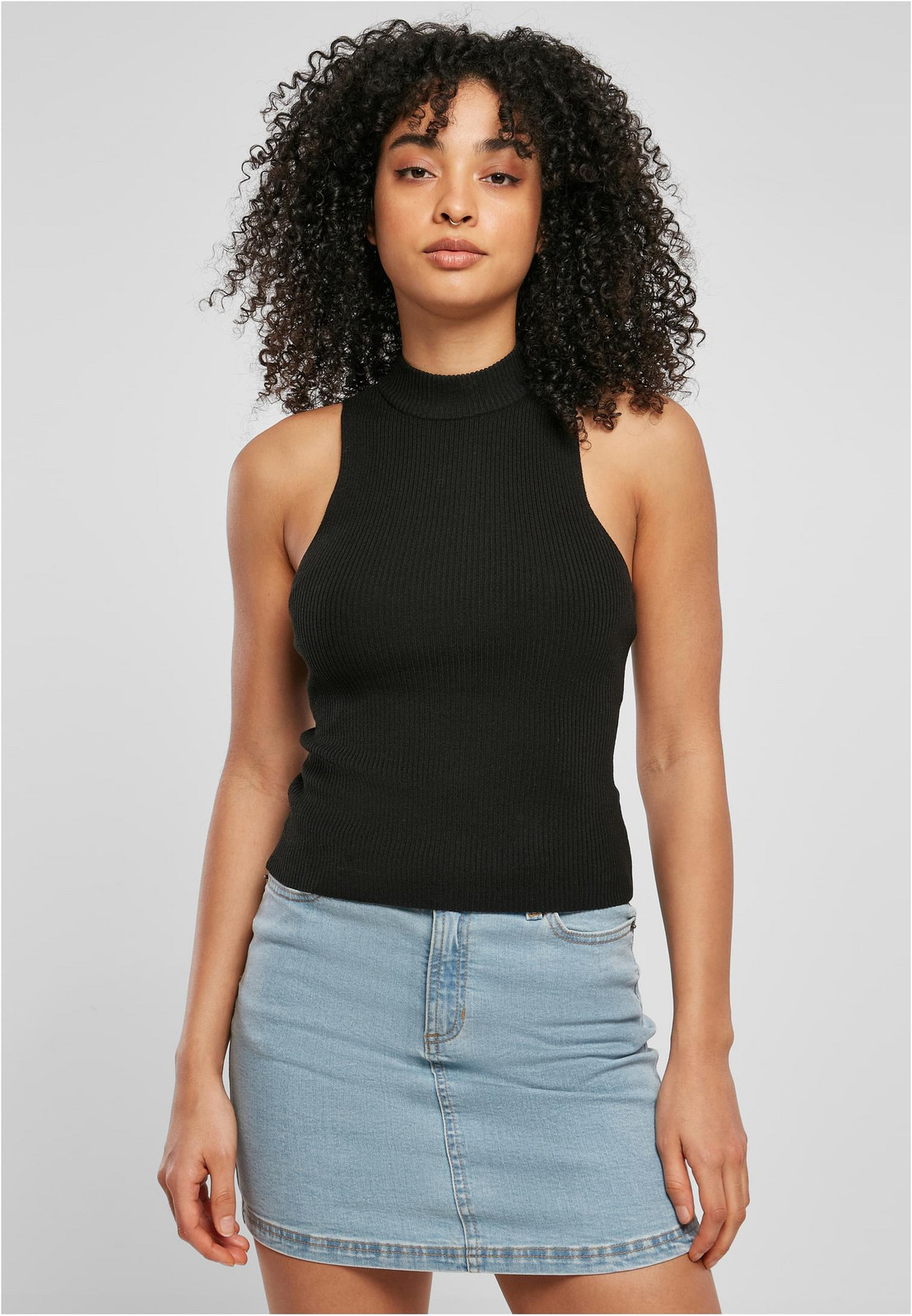 Women's turtleneck with short rib knit black