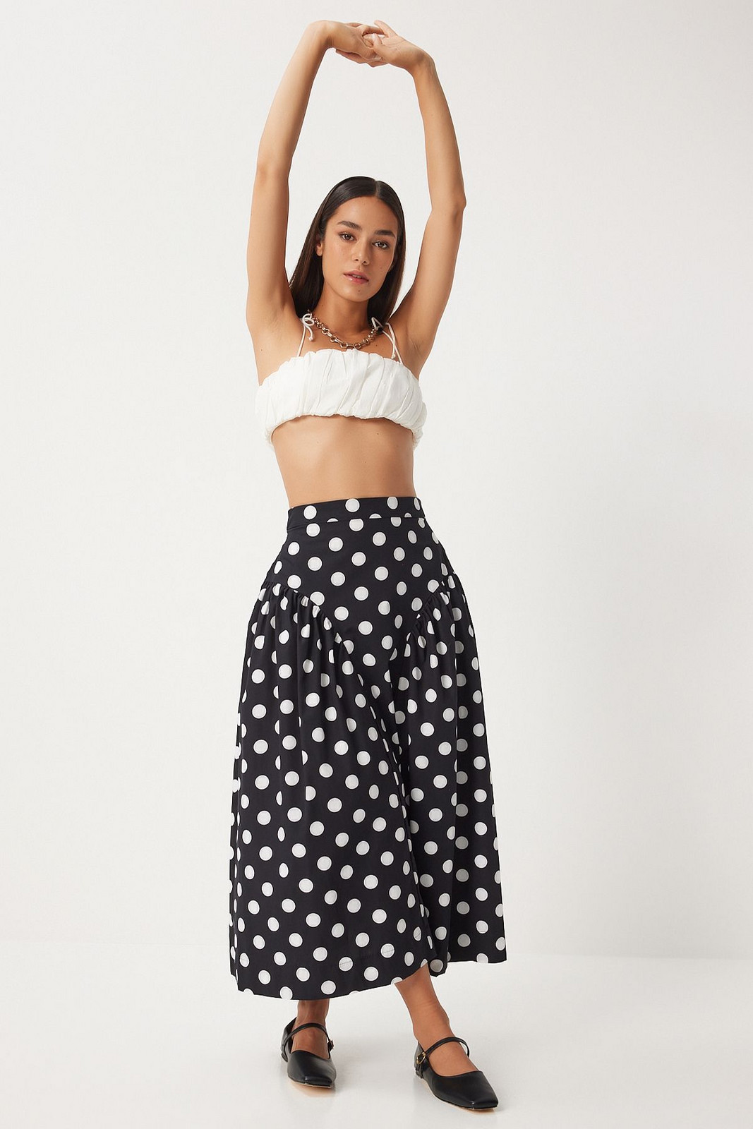 Happiness İstanbul Women's Black Polka Dot Summer Poplin Skirt