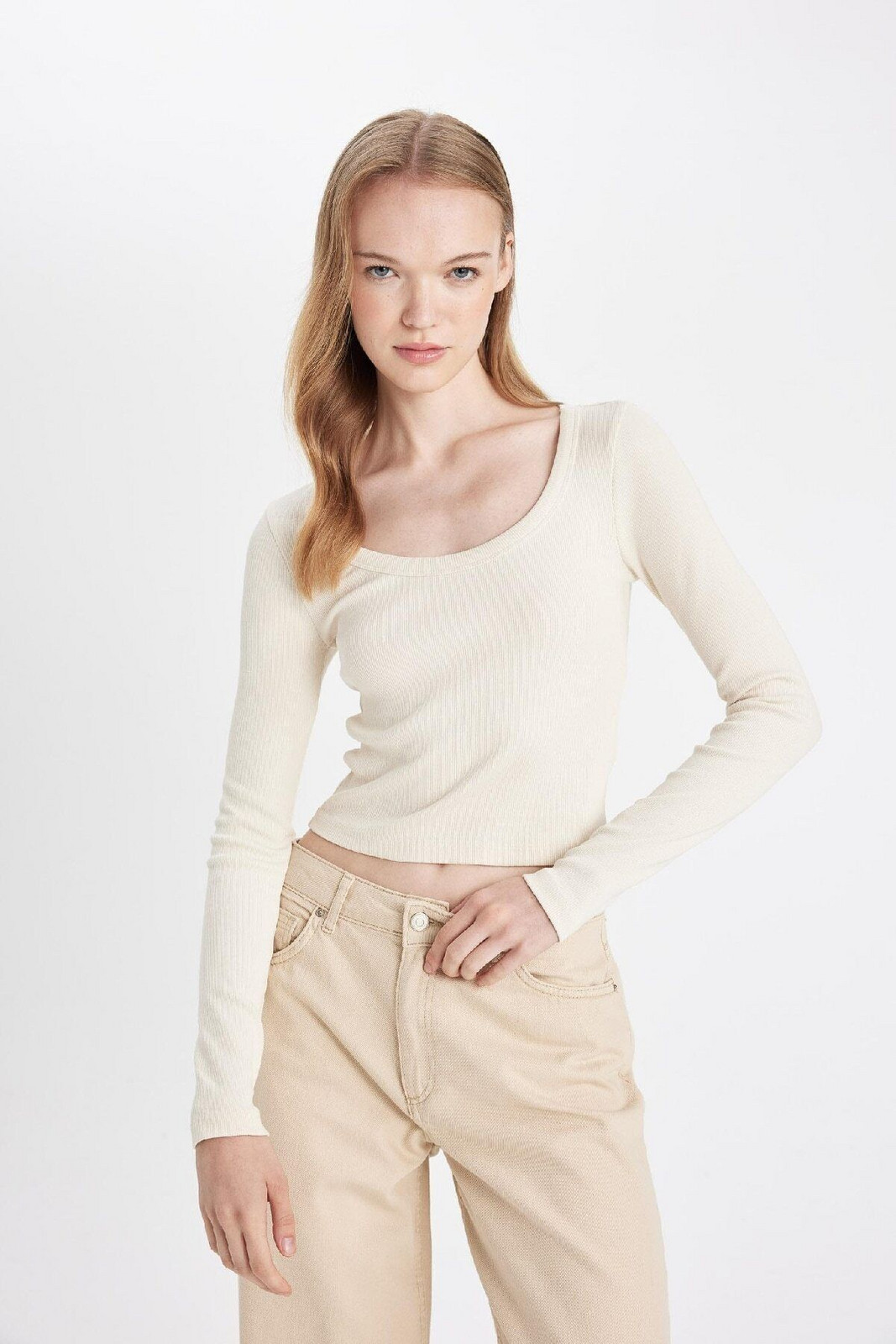 DEFACTO Coool Fitted Ribbed Camisole Long Sleeve T-Shirt