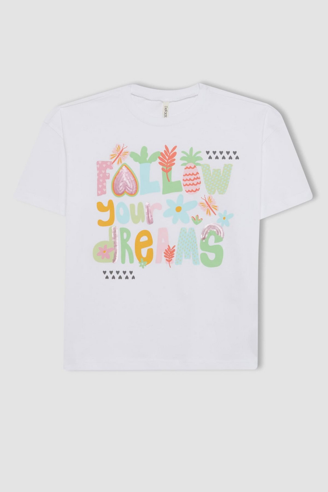 DEFACTO Girl's Oversize Fit Crew Neck Short Sleeve T-Shirt