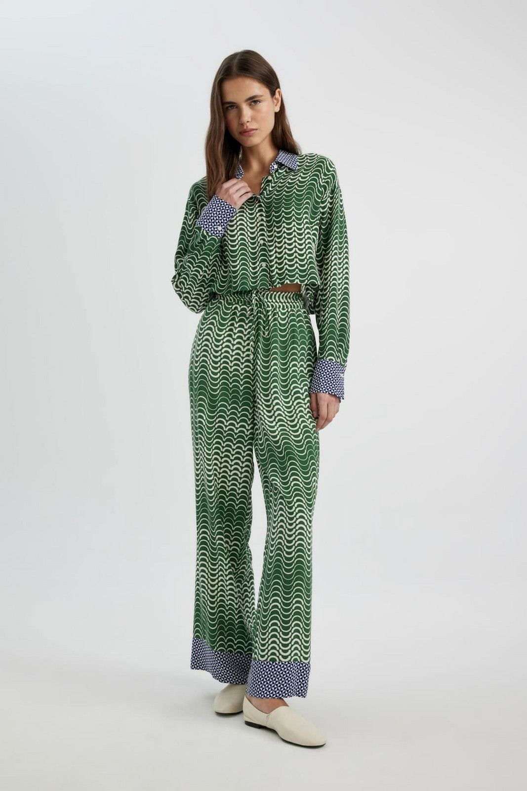 DEFACTO Wide Leg Patterned High Waist Wide Leg Long Length Moroccan Trousers