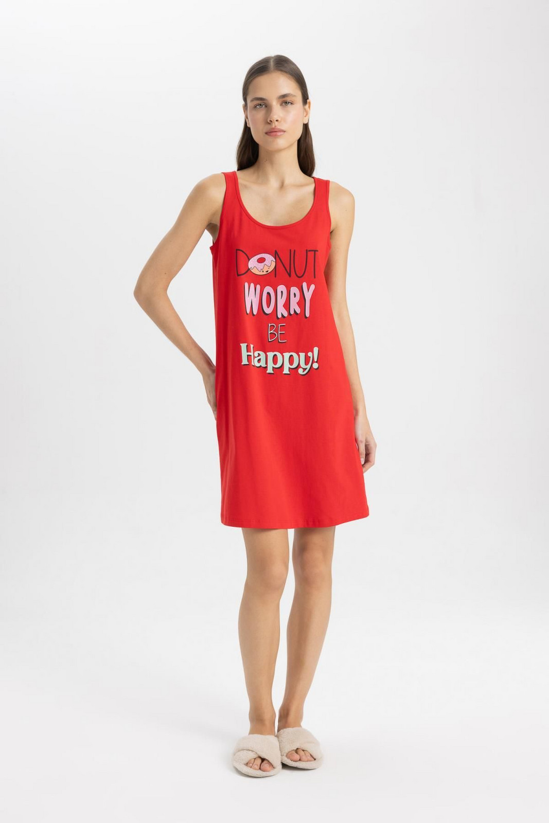 DEFACTO Fall in Love Printed Sleeveless Nightgown