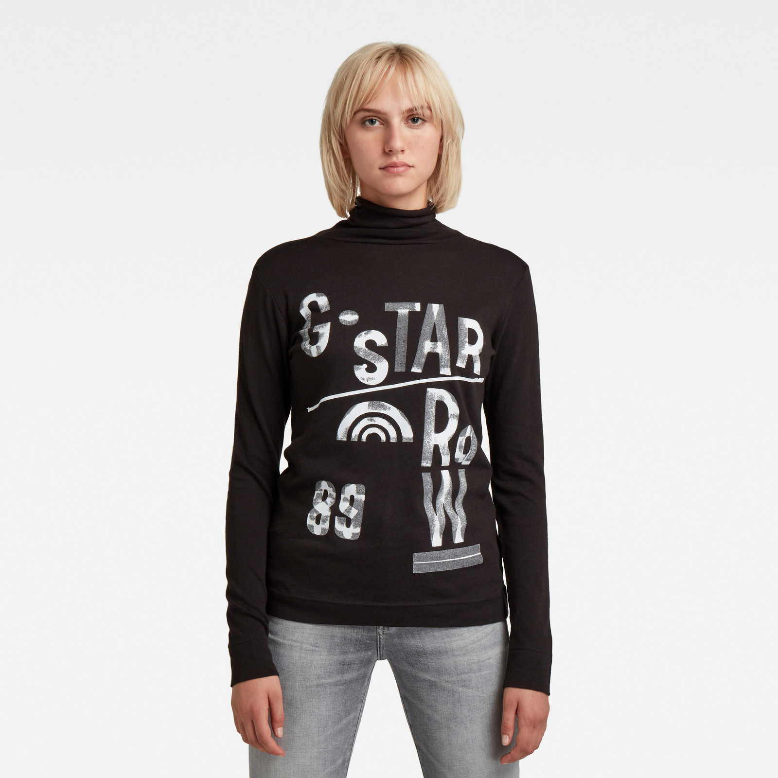 G-STAR Top - 89 mock slim l\s čierny