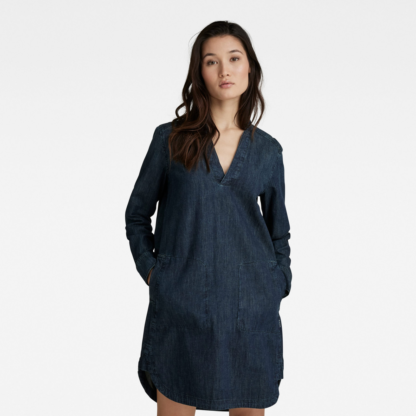 G-STAR Šaty - Millery V neck shirt dress l\s modré