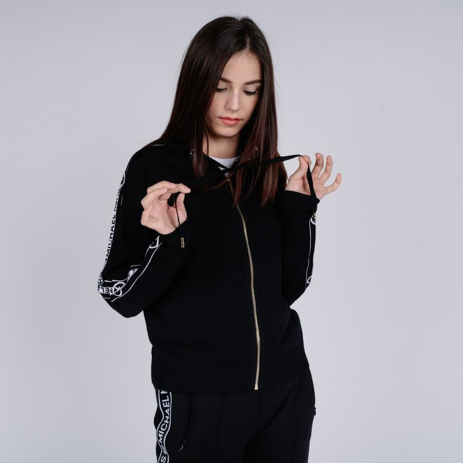Michael Kors Mikina - MK LOGO ZIP HOODIE čierna