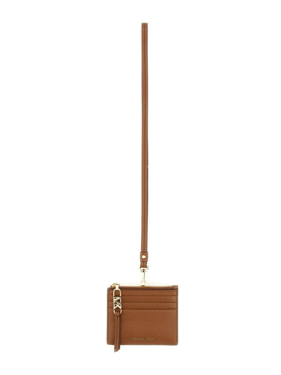 Michael Kors Púzdro na karty - EMPIRE SM CLIP CARD LANYARD hnedé