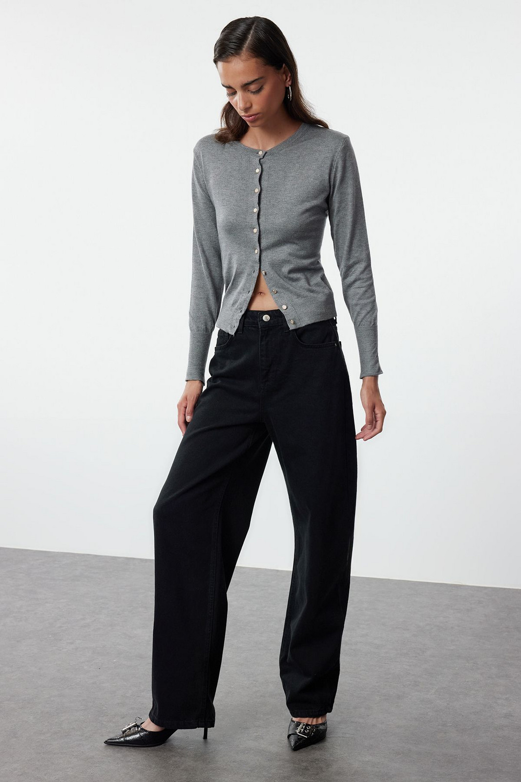 Trendyol Black High Waist Rail Barrel Jeans