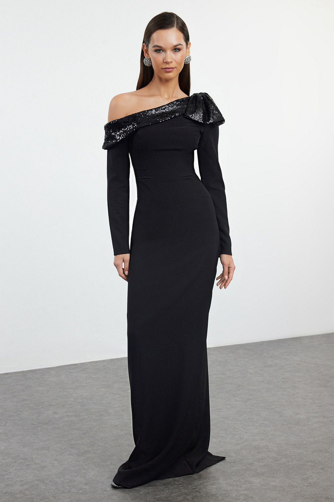 Trendyol Black Bodycon Bow Detailed Woven Evening Dress & Graduation Dress