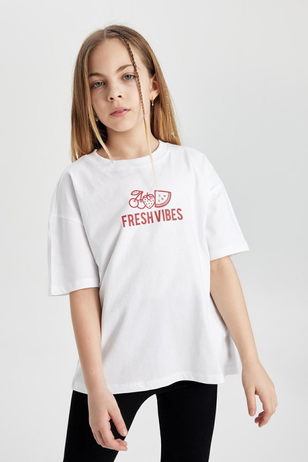 DEFACTO Girl's Oversize Fit Back Printed Short Sleeve T-Shirt C2223a824sm